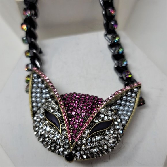 Betsey Johnson Jewelry - Betsey Johnson Rhinestone Fox Necklace  Pink Silver bronze